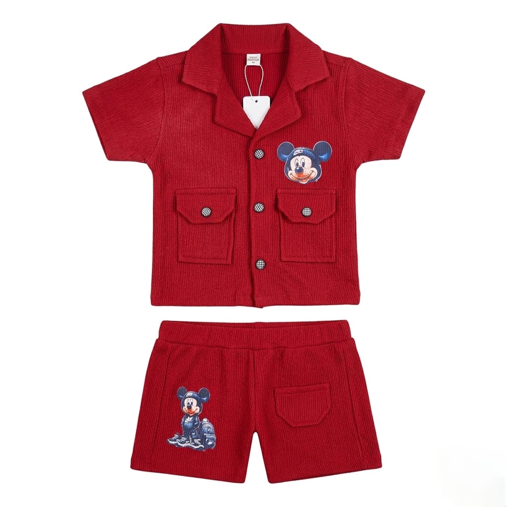 Libada Wears | Baby Boy Cartoon Character 2-Piece Summer Suit | Red Ribbed Shirt & Shorts Set Libada Wears