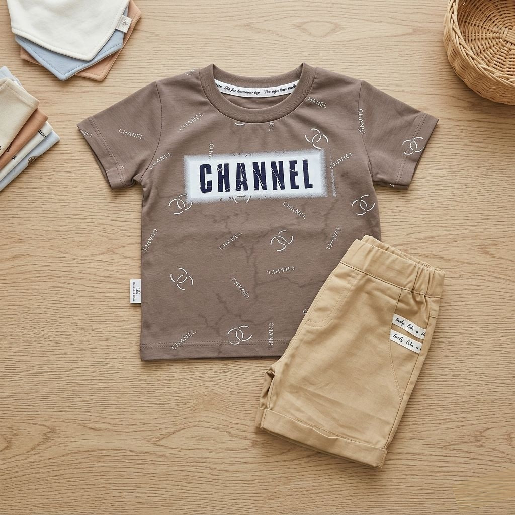 Libada Wears Kids Luxe Summer Set – Earth Brown Graphic Tee & Sand Beige Chino Shorts Libada Wears
