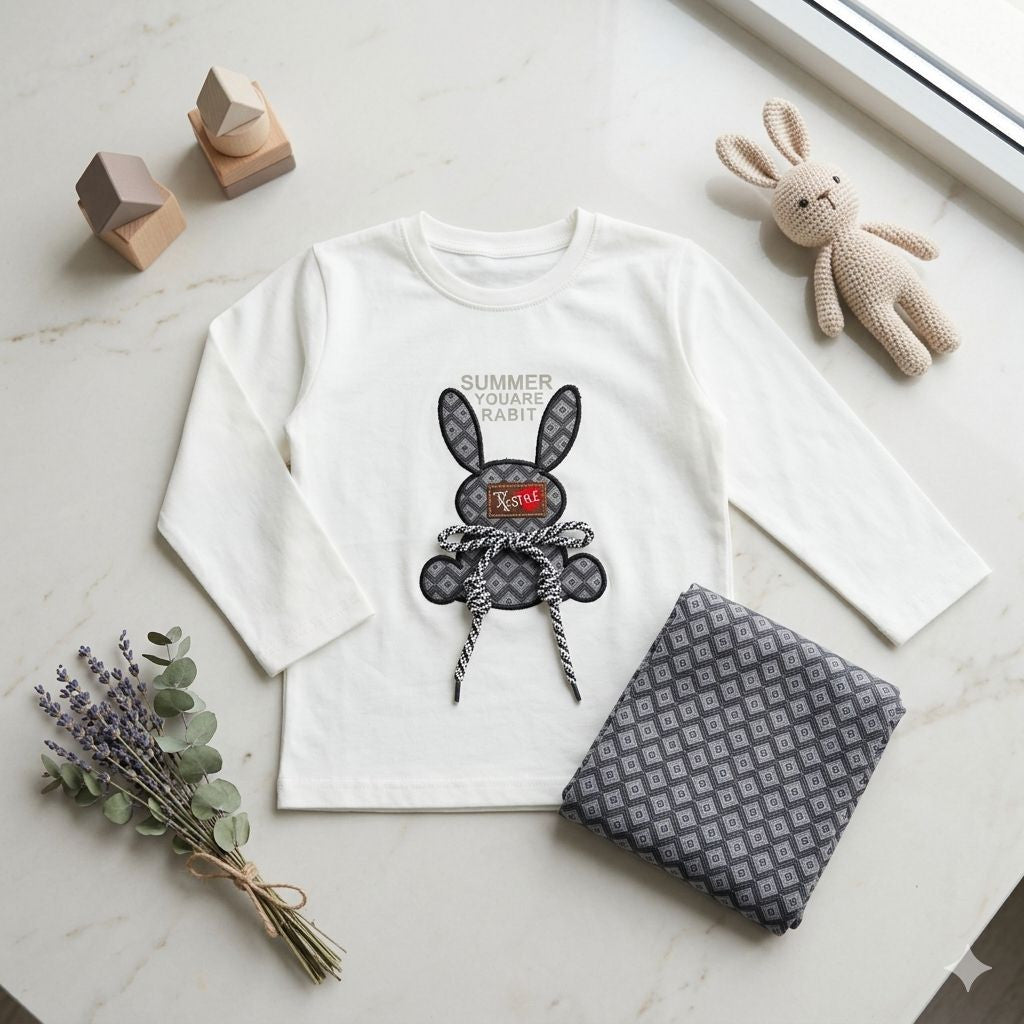 Libada Wear Kids' Summer Chic – 2-Piece Bunny Graphic Tee & Patterned Trouser Set Libada Wears