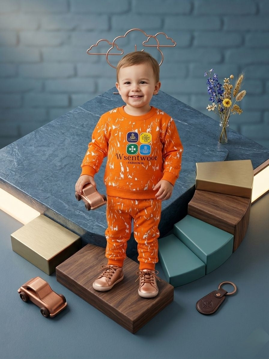 Libada Wear Kids' Summer Vibe Tracksuit – Vibrant Orange Splash Print Sweatshirt & Joggers Set Libada Wears