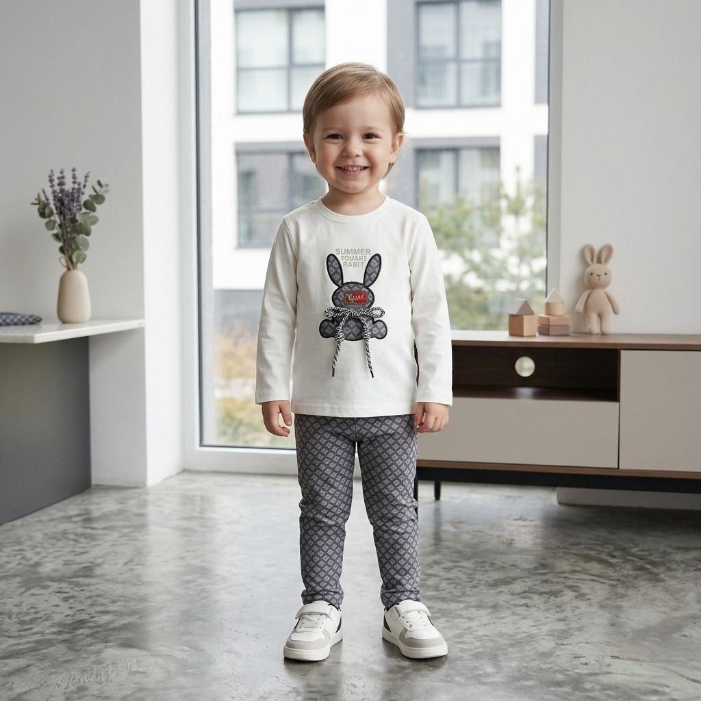 Libada Wear Kids' Summer Chic – 2-Piece Bunny Graphic Tee & Patterned Trouser Set Libada Wears
