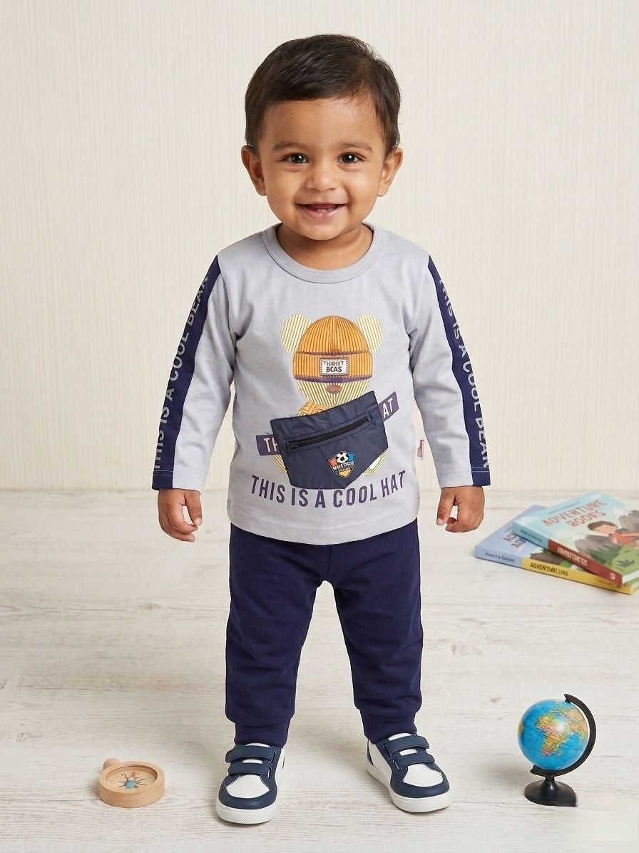Libada Wears – "Cool Bear" Summer Adventure Set: Light Grey Graphic Tee & Navy Joggers Libada Wears