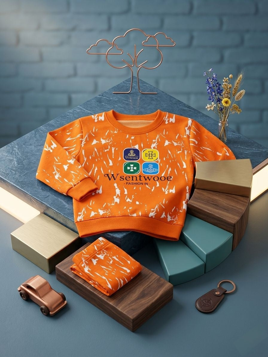 Libada Wear Kids' Summer Vibe Tracksuit – Vibrant Orange Splash Print Sweatshirt & Joggers Set Libada Wears