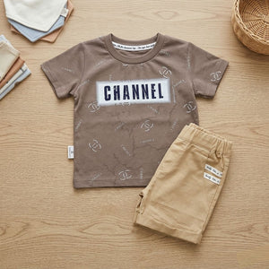 Libada Wears Kids Luxe Summer Set – Earth Brown Graphic Tee & Sand Beige Chino Shorts Libada Wears