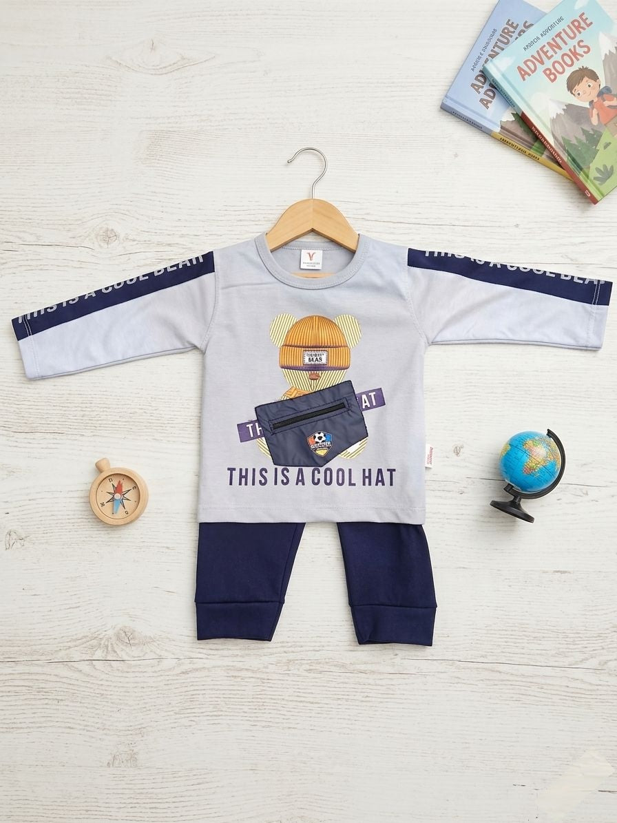 Libada Wears – "Cool Bear" Summer Adventure Set: Light Grey Graphic Tee & Navy Joggers Libada Wears