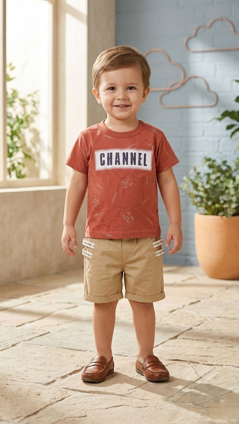 Libada Wear Smart Summer Set – Rust Red Graphic Tee & Tailored Beige Chino Shorts Libada Wears